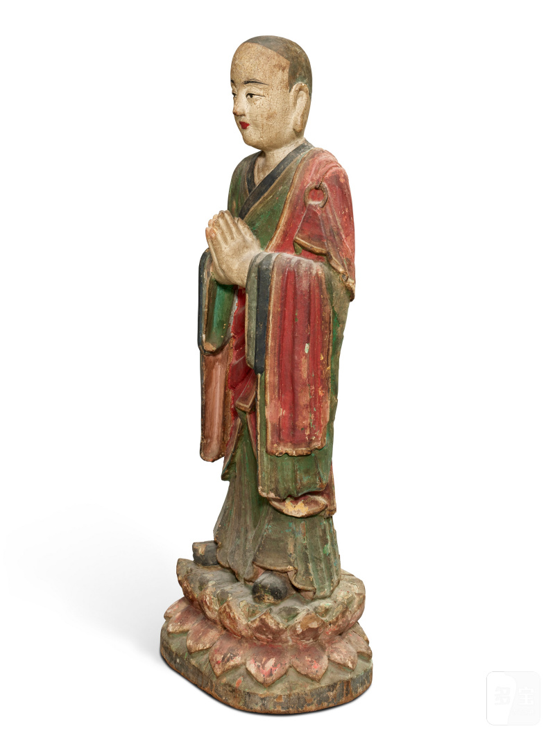 STATUE D'ANANDA EN BOIS ET STUC POLYCHROME  CORÉE, DYNASTIE JOSEON, XIXE SIÈCLE - 图3